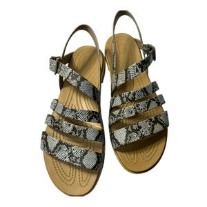 Crocs Women's Snake-Print Strappy Slingback Sandals - Black/Gray Sz 8